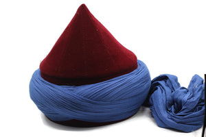 Red and Blue Mens Haqqani Imamah, Cyprus Style Islamic Cap, Unique Islamic Art, Haqqani Sufi Order, No 9 Color Turban