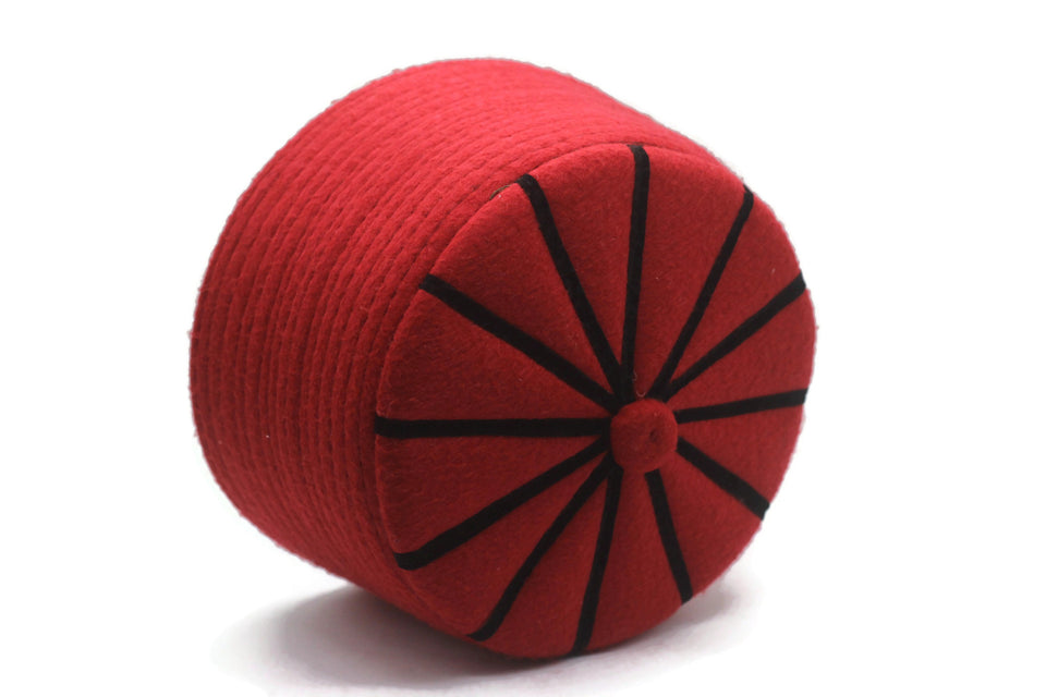 Genuine Felt Islamic Hat, Baklawa Design Red to Black Muslim Kufi Cap, Men's Muslim Prayer Kufi Hat