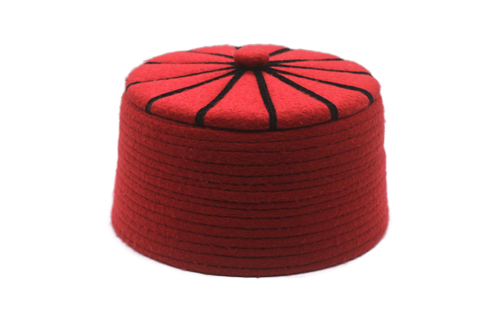 Genuine Felt Islamic Hat, Baklawa Design Red to Black Muslim Kufi Cap, Men's Muslim Prayer Kufi Hat
