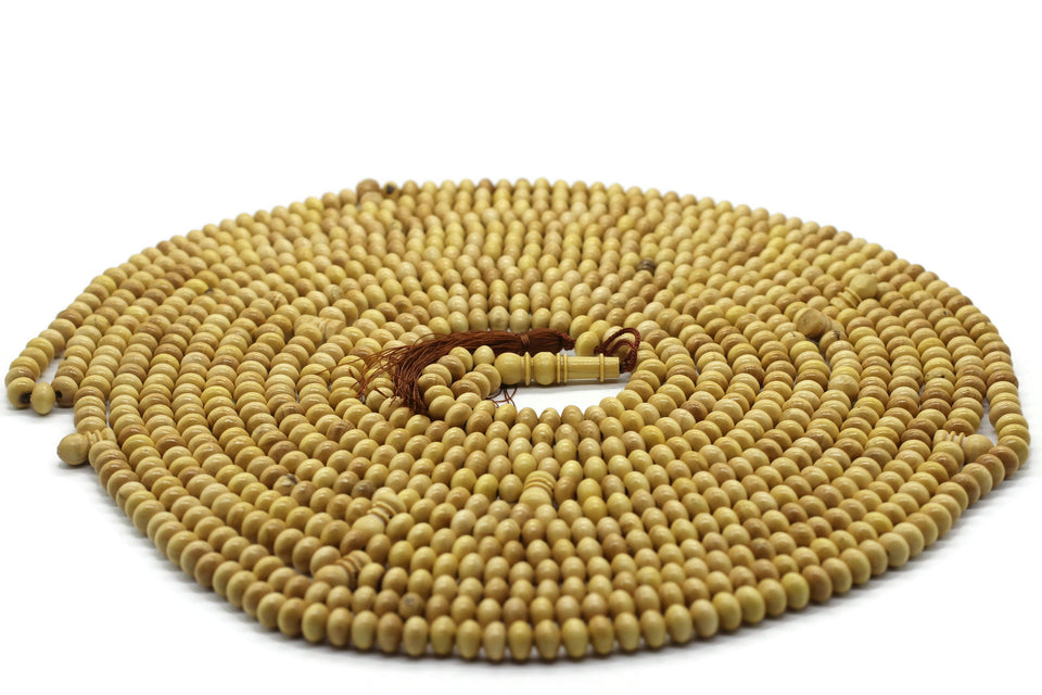 10x7 mm Light Brown Boxwood Tree Tasbih, Prayer Beads with 1000 Beads Misbaha, Rosary Tasbeeh, Wooden Muslim Prayer Beads