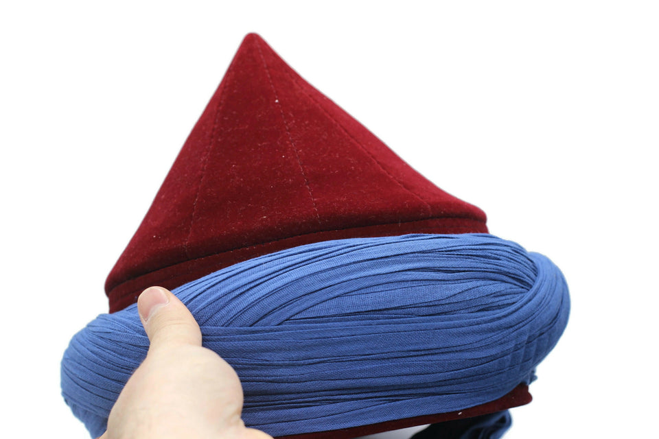 Red and Blue Mens Haqqani Imamah, Cyprus Style Islamic Cap, Unique Islamic Art, Haqqani Sufi Order, No 9 Color Turban