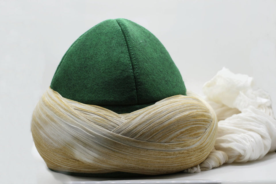 Handmade Green Yunus Emre Imamah, Unique Islamic Art, Imam Pagri Imama Emama Islamic Men's Head Wear, Genuine Felt Hat