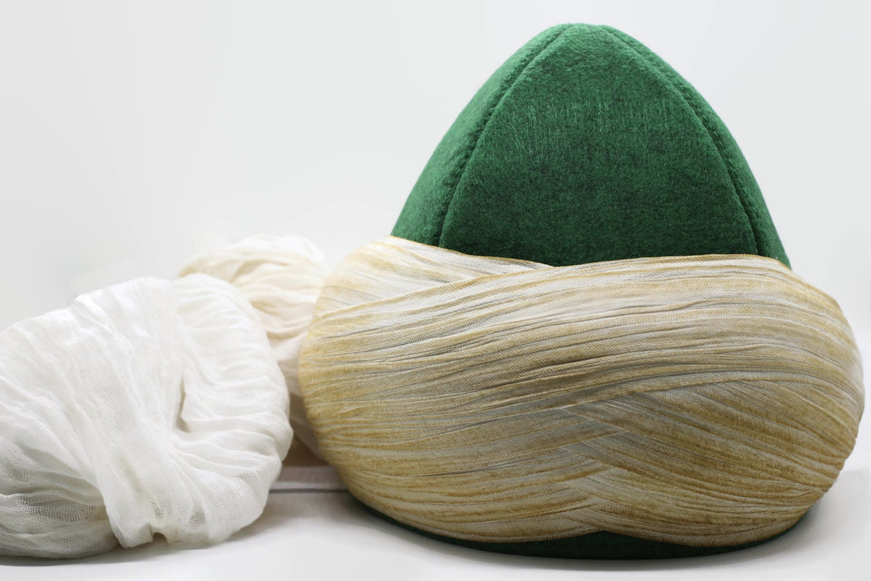Handmade Green Yunus Emre Imamah, Unique Islamic Art, Imam Pagri Imama Emama Islamic Men's Head Wear, Genuine Felt Hat