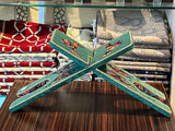 Green Velvet Cover Holy Quran Reading Desk | Quran Holder Book Stand Rihal Rehal | Wooden Quran Stand Lectern