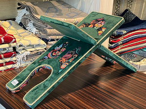 Green Velvet Cover Holy Quran Reading Desk | Quran Holder Book Stand Rihal Rehal | Wooden Quran Stand Lectern