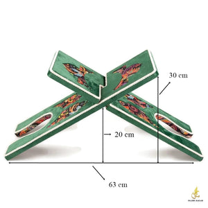 Green Velvet Cover Holy Quran Reading Desk | Quran Holder Book Stand Rihal Rehal | Wooden Quran Stand Lectern