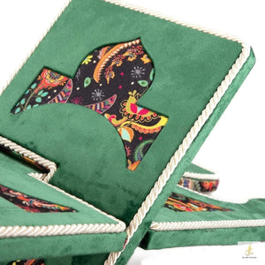 Green Velvet Cover Holy Quran Reading Desk | Quran Holder Book Stand Rihal Rehal | Wooden Quran Stand Lectern