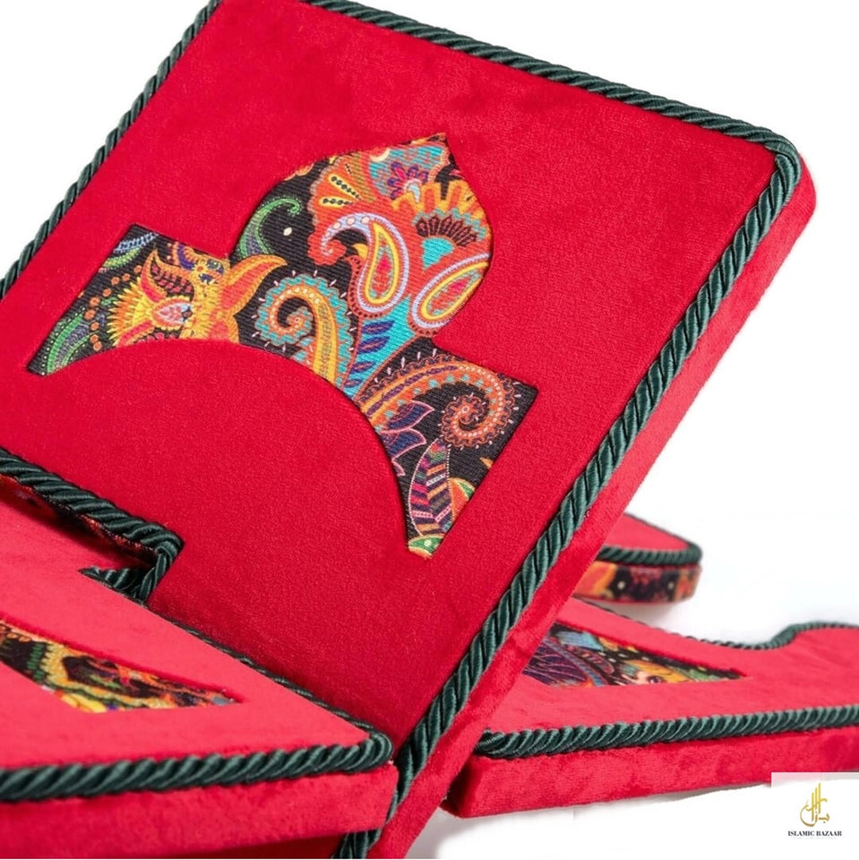 Red Velvet Cover Holy Quran Reading Desk | Quran Holder Book Stand Rihal Rehal | Wooden Quran Stand Lectern | Islamic Gift