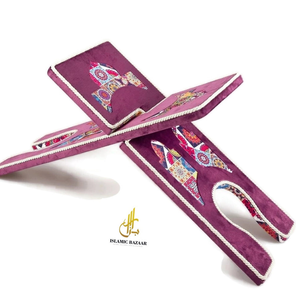 Purple Velvet Cover Holy Quran Reading Desk | Quran Holder Book Stand Rihal Rehal | Wooden Quran Stand Lectern