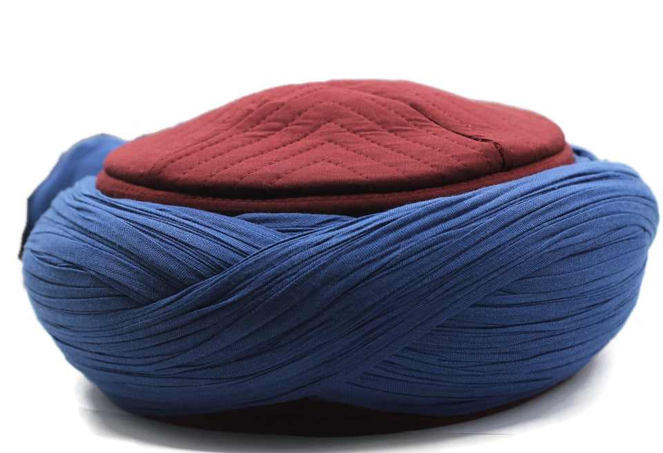 Saladin Blue & Bordeaux Imamah, Unique Islamic Art, Imam Pagri Islamic Men's Head Wear, Sunnah Hat, Muslim Gift