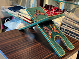 Green Velvet Cover Holy Quran Reading Desk | Quran Holder Book Stand Rihal Rehal | Wooden Quran Stand Lectern
