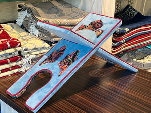 Blue Velvet Cover Holy Quran Reading Desk | Quran Holder Book Stand Rihal Rehal | Wooden Quran Stand Lectern | Islamic Gift