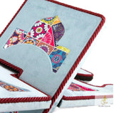Blue Velvet Cover Holy Quran Reading Desk | Quran Holder Book Stand Rihal Rehal | Wooden Quran Stand Lectern | Islamic Gift