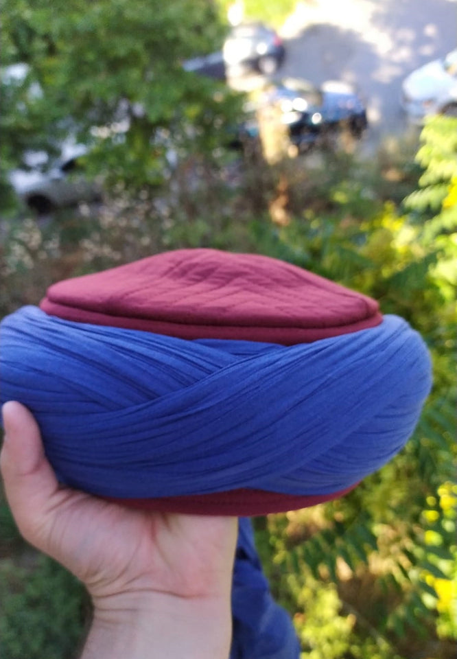 Saladin Blue & Bordeaux Imamah, Unique Islamic Art, Imam Pagri Islamic Men's Head Wear, Sunnah Hat, Muslim Gift