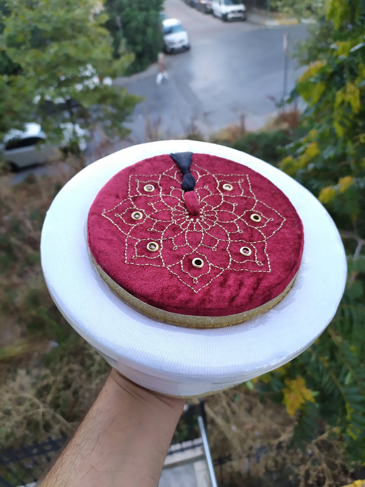 Classic Islamic Hat with Embroidery, Egyptian Turkish Red Fez Tarboush Hat, Imamah Kufi Cap Islamic Clothing Tarboosh