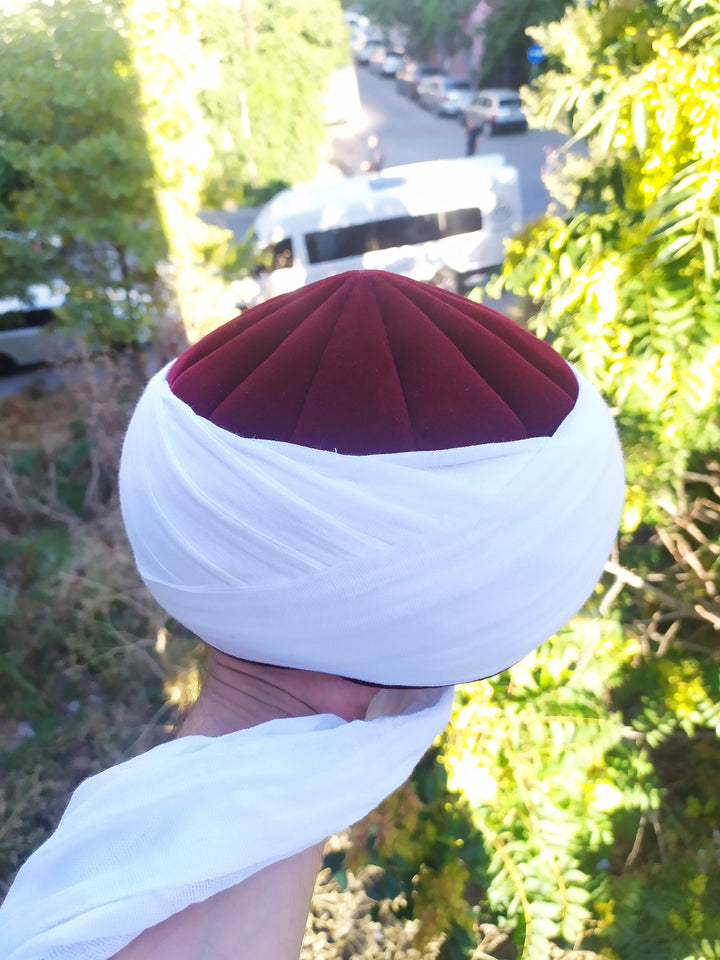 Handmade Red and White Dervish Hat, Unique Islamic Art, Dervish Clothin, Rufaiyyah Hat, Muslim Hat, Sunnah Cap, Prayer Hat, Sufi Hat