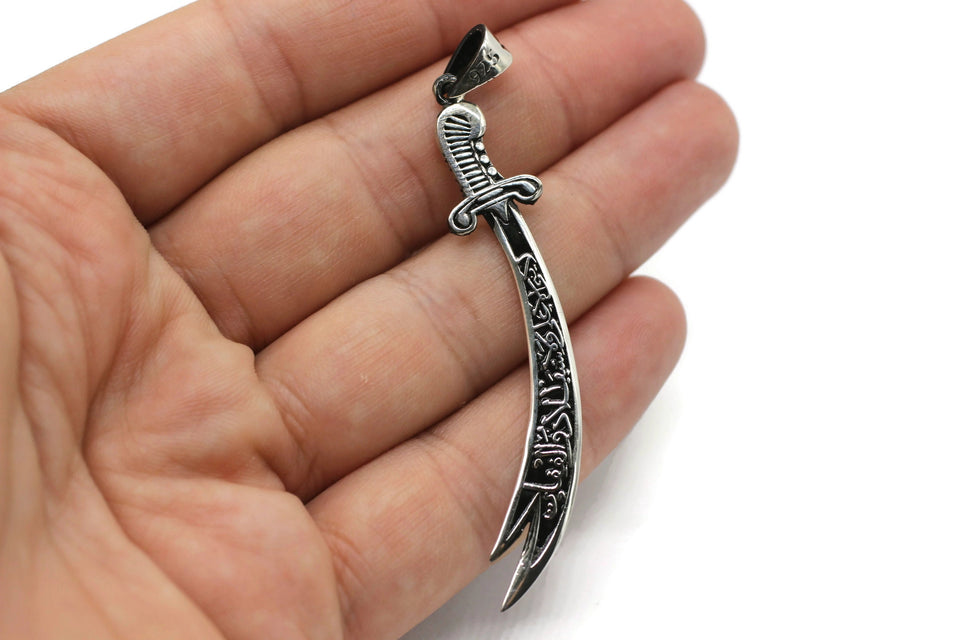 Matte Black Enameled Zulfiqar Sword Necklace, Arabic Written Zulfiqar Imam Ali Zulfiqar Sword, Dhulfaqar Pendant, Shia Gifts