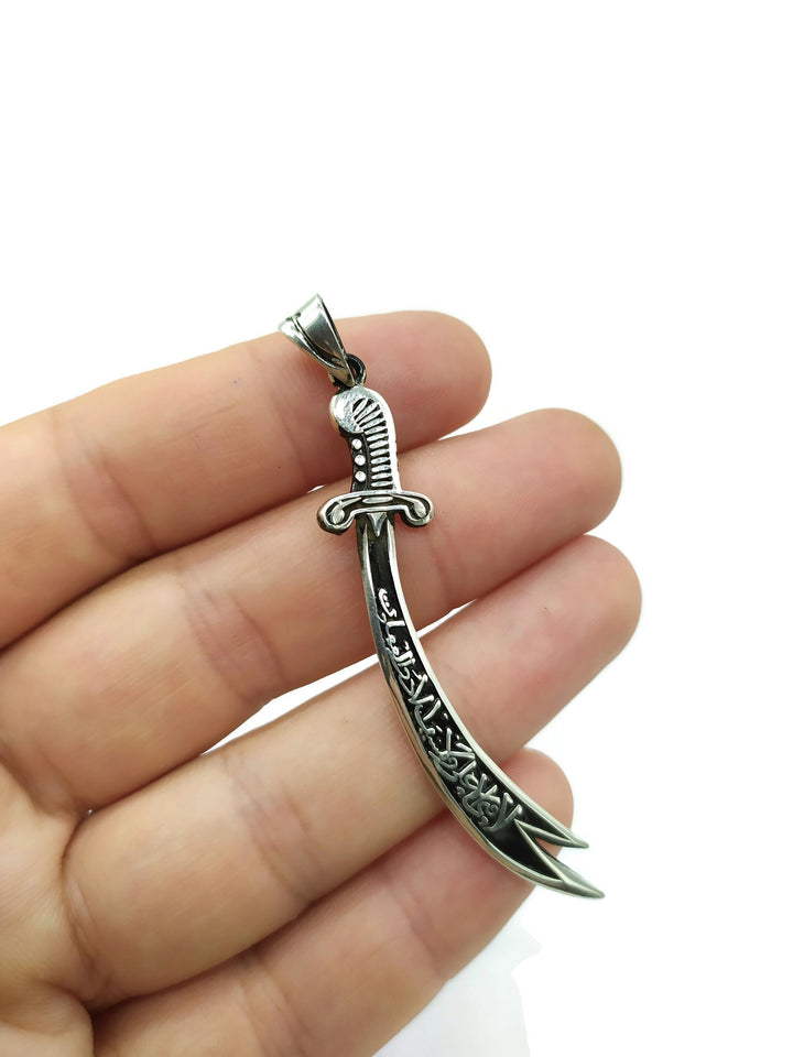 Matte Black Enameled Zulfiqar Sword Necklace, Arabic Written Zulfiqar Imam Ali Zulfiqar Sword, Dhulfaqar Pendant, Shia Gifts