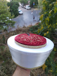 Classic Islamic Hat with Embroidery, Egyptian Turkish Red Fez Tarboush Hat, Imamah Kufi Cap Islamic Clothing Tarboosh