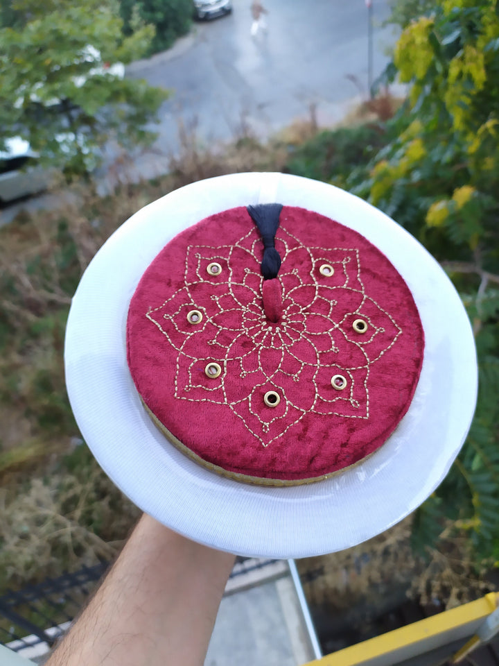 Classic Islamic Hat with Embroidery, Egyptian Turkish Red Fez Tarboush Hat, Imamah Kufi Cap Islamic Clothing Tarboosh