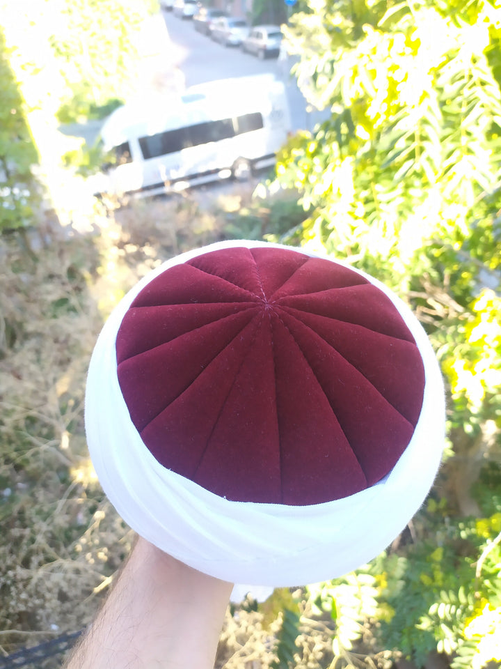 Handmade Red and White Dervish Hat, Unique Islamic Art, Dervish Clothin, Rufaiyyah Hat, Muslim Hat, Sunnah Cap, Prayer Hat, Sufi Hat