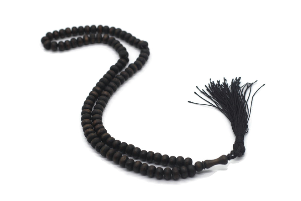 Matte Black Genuine Olive Wood Beads with a tassel, 99 Beads Misbaha Tasbih Zikr Tasbeeh Tesbih 7.5 mm Dhikr Prayer Beads