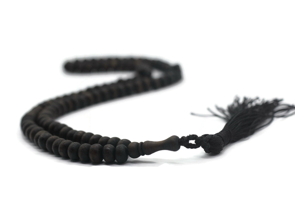 Matte Black Genuine Olive Wood Beads with a tassel, 99 Beads Misbaha Tasbih Zikr Tasbeeh Tesbih 7.5 mm Dhikr Prayer Beads