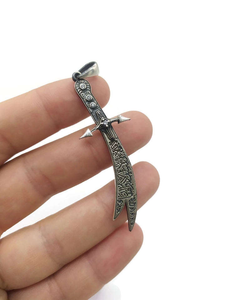 925 Sterling Silver Zulfiqar Sword Necklace, Arabic Written Zulfiqar Imam Ali Zulfiqar Sword, Dhulfaqar Warrior Pendant