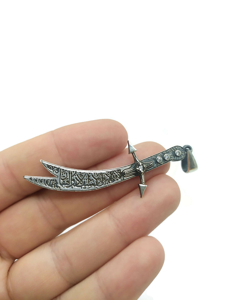 925 Sterling Silver Zulfiqar Sword Necklace, Arabic Written Zulfiqar Imam Ali Zulfiqar Sword, Dhulfaqar Warrior Pendant