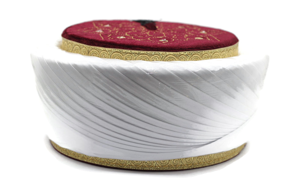 Lux Red Velvet Imamah, Lotus Embroidered Pecinya, Sorban, Kufi Cap, Muslim Men's Hat Cap, Pagri, Turban, Skull Cap, Muslim Clothing