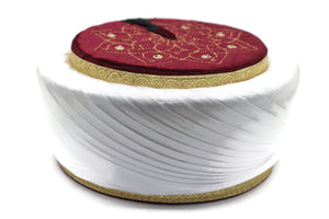 Lux Red Velvet Imamah, Lotus Embroidered Pecinya, Sorban, Kufi Cap, Muslim Men's Hat Cap, Pagri, Turban, Skull Cap, Muslim Clothing