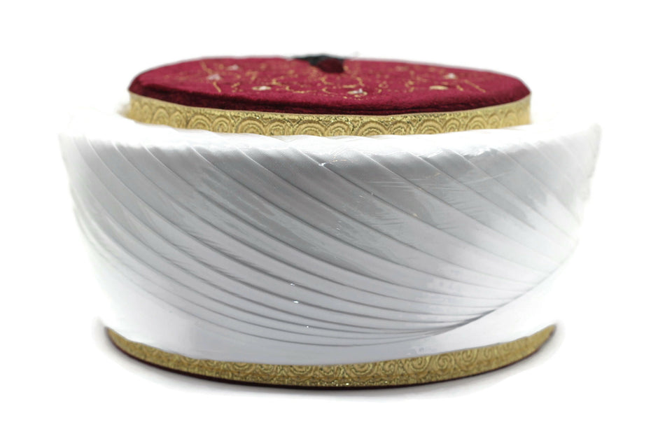 Lux Red Velvet Imamah, Lotus Embroidered Pecinya, Sorban, Kufi Cap, Muslim Men's Hat Cap, Pagri, Turban, Skull Cap, Muslim Clothing