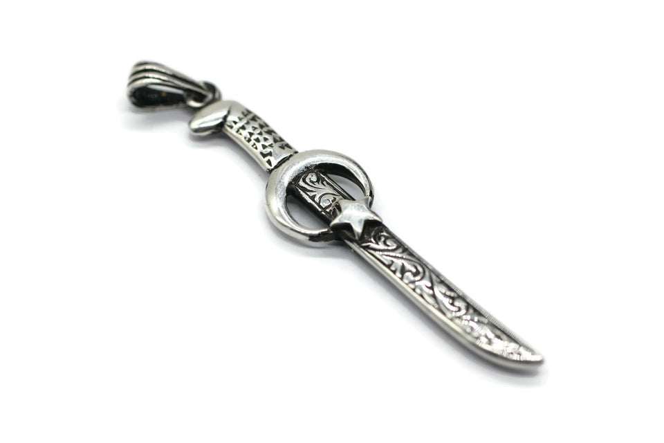 925 Silver Crescent Sword Necklace, Crescent Star Necklace Pendant, Islamic Necklace, Seljuk Sword necklace