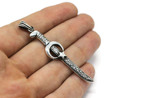 925 Silver Crescent Sword Necklace, Crescent Star Necklace Pendant, Islamic Necklace, Seljuk Sword necklace