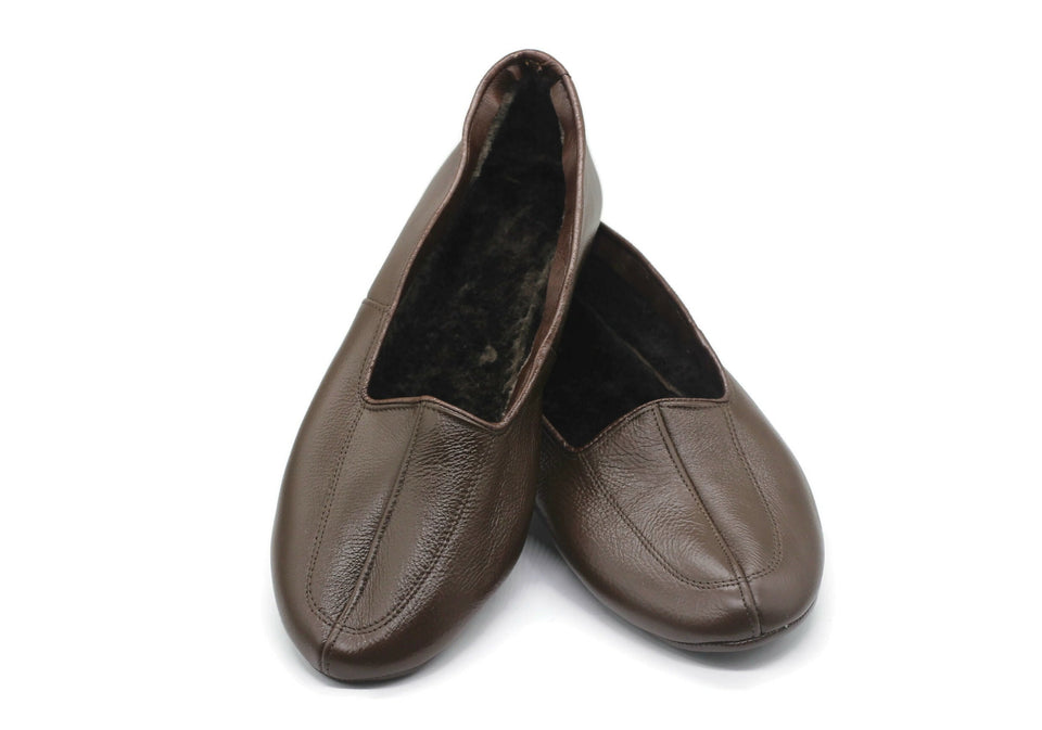 Lux Genuine Leather Brown Feet Warmer with WOMEN Size | Winter Socks |Winter Shoes | Indoor House Slippers | Handmade Leather Socks