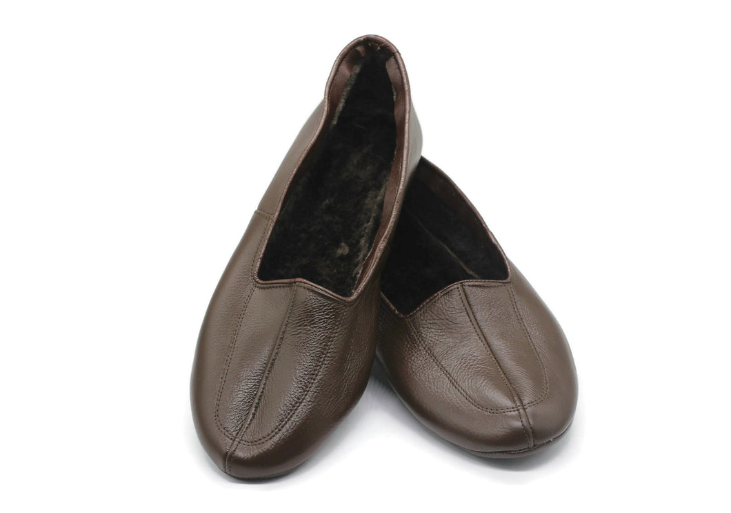 Lux Genuine Leather Brown Feet Warmer with WOMEN Size | Winter Socks |Winter Shoes | Indoor House Slippers | Handmade Leather Socks