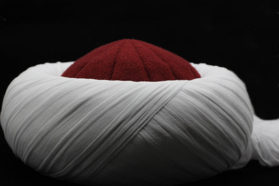 Mujahideen White and Bordeaux imamah, Grand Vizier Islamic Hat, Authentic Muslim Cap Sunnah Turban, Prayer Hat for Men