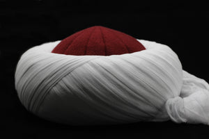 Mujahideen White and Bordeaux imamah, Grand Vizier Islamic Hat, Authentic Muslim Cap Sunnah Turban, Prayer Hat for Men