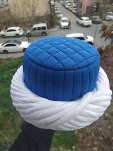 Ottoman Turk Janissary Blue and White imamah, Janissary Hat, Authentic Muslim Cap Sunnah Turban, Prayer Hat for Men