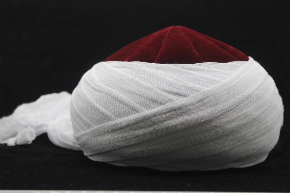 Bordeaux and White Dervish Hat, Unique Islamic Art, Dervish Clothin, Rufaiyyah Hat, Muslim Hat, Sunnah Cap, Prayer Hat, Sufi Hat