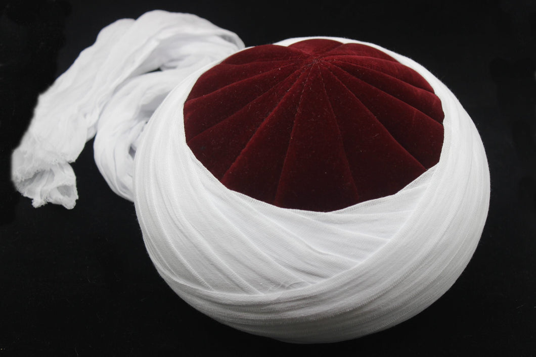 Bordeaux and White Dervish Hat, Unique Islamic Art, Dervish Clothin, Rufaiyyah Hat, Muslim Hat, Sunnah Cap, Prayer Hat, Sufi Hat