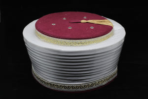 Claret Red & White Classic Taqiyyah Islamic Prayer Hat with tassel - Ensar Red Kufi imamah mens cap, Sarik, mosque turban, imamah accessoy