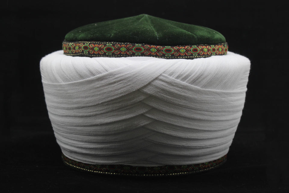 Syrian Style Green and White Imamah, Unique Islamic Art, Imam Pagri Islamic Men's Head Wear, Sunnah Hat