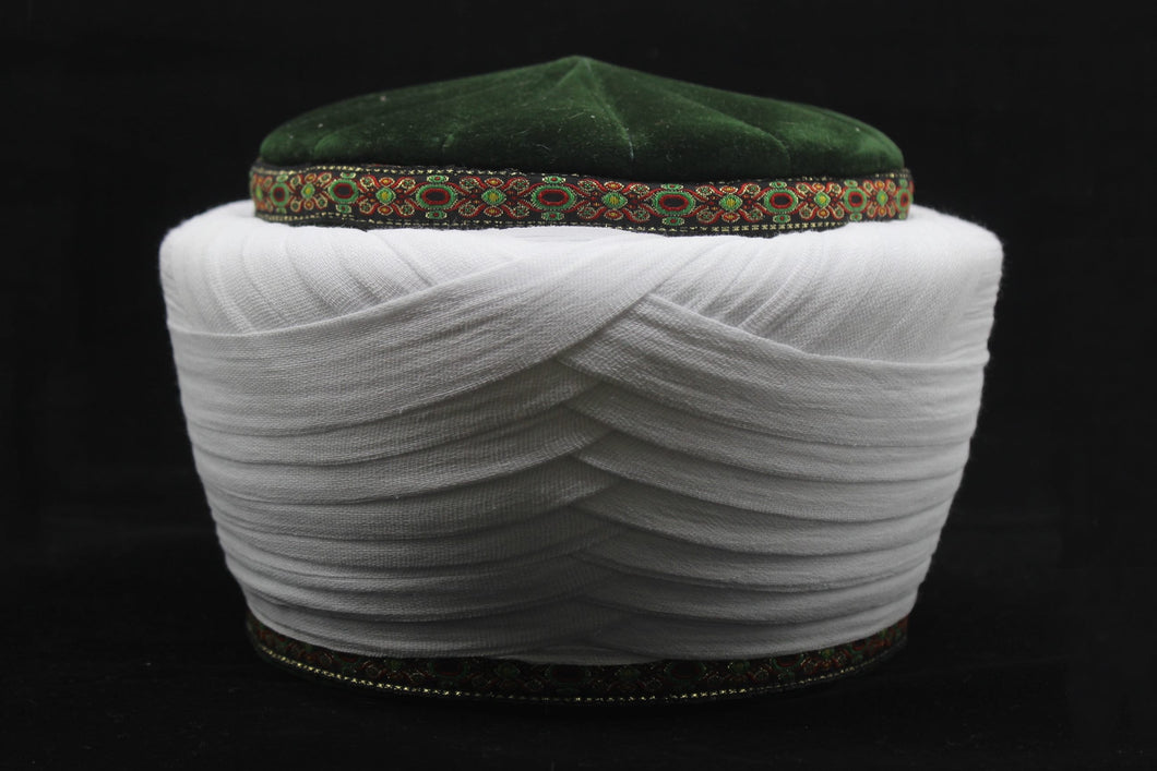 Syrian Style Green and White Imamah, Unique Islamic Art, Imam Pagri Islamic Men's Head Wear, Sunnah Hat