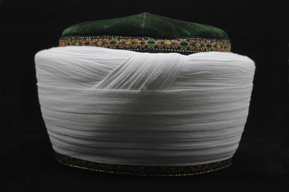 Syrian Style Green and White Imamah, Unique Islamic Art, Imam Pagri Islamic Men's Head Wear, Sunnah Hat