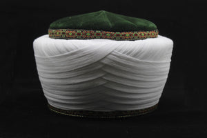 Syrian Style Green and White Imamah, Unique Islamic Art, Imam Pagri Islamic Men's Head Wear, Sunnah Hat