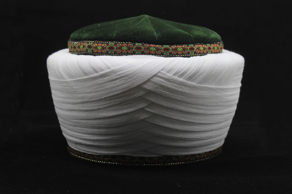 Syrian Style Green and White Imamah, Unique Islamic Art, Imam Pagri Islamic Men's Head Wear, Sunnah Hat
