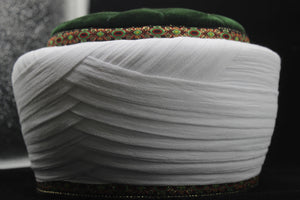 Syrian Style Green and White Imamah, Unique Islamic Art, Imam Pagri Islamic Men's Head Wear, Sunnah Hat