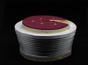 Claret Red & White Classic Taqiyyah Islamic Prayer Hat with tassel - Ensar Red Kufi imamah mens cap, Sarik, mosque turban, imamah accessoy