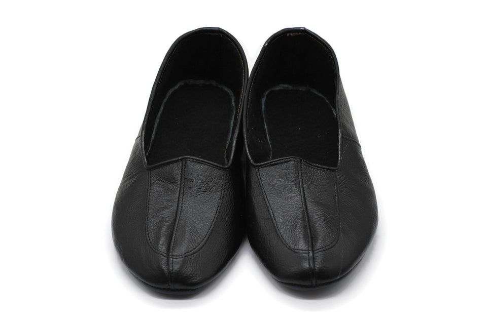 Lux Genuine Leather Black Slippers with WOMEN Size | Indoor Socks | Garden Shoes | Indoor House Slippers | Handmade Leather Socks